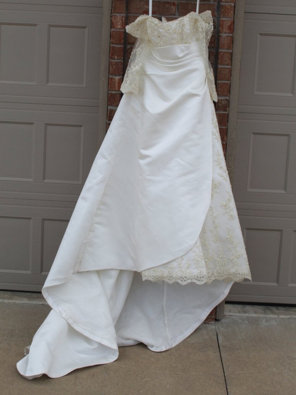 Private Collection Ivory and Gold Embroidered Lace Applique Beaded Wedding Gown